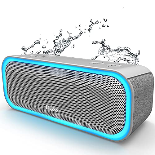 DOSS Bluetooth Speaker, SoundBox Pro Portable Wireless Bluetooth Speaker with 20W Stereo Sound, Active Extra Bass, IPX5 Waterproof, Wireless Stereo Pairing, Multi-Colors Lights, 20Hrs Playtime -Grey