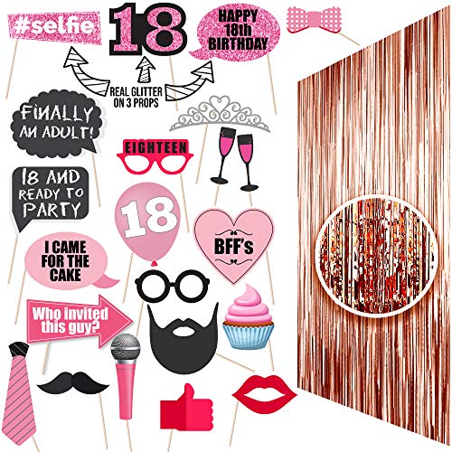 18th Birthday Photo Props | 18 Birthday Party Supplies |18 Photo Booth Rose Gold | Backdrop Props Photos 18th Birthday Decorations| Party Ideas Decor Eighteen Rose gold Photo Props Real glitter