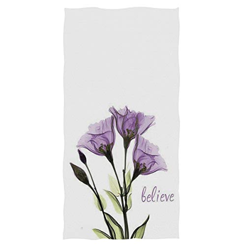 Naanle Beautiful Purple Flower Giclee Print Soft Absorbent Guest Hand Towels for Bathroom, Hotel, Gym and Spa (16 x 30 Inches,White)