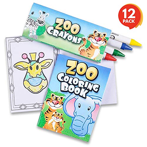 Book Cover ArtCreativity Zoo Animal Mini Coloring Book Kit - 12 Sets - Each Set Includes 1 Small Color Book and 4 Crayons - Zoo Theme Party Favors, Sleepover Party Supplies, Coloring Activity for Boys and Girls