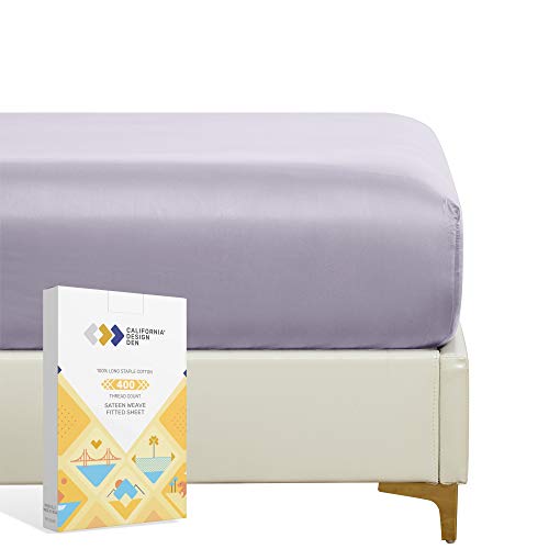 Book Cover Twin XL Deep Fitted Sheet Soft, 100% Cotton, 400 Sateen, No Pop-Off Elastic, Deep Pocket, Durable Fitted Sheet for Kids with Head & Foot Tags (Twin XL, Lavender Gray)
