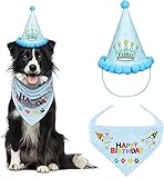 VIPITH Dog Birthday Bandana, Triangle Cotton Dog Scarf with Cute Doggie Birthday Party Hat, Great Puppy Dog Birthday Outfit, Gift and Party Decoration Set