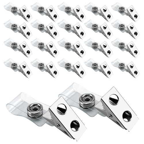 DE 100Pcs Metal Badge Clips with Clear PCV Straps,ID Strap Clip Adapter ID Badge Clips