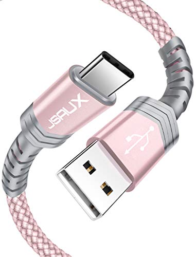 USB Type C Cable 3A Fast Charging [2-Pack 6.6ft], JSAUX USB-A to USB-C Charge Braided Cord Compatible with Samsung Galaxy S10 S9 S8 S20 Plus A11,Note 10 9 8, PS5 Controller, USB C Charger(Rose Gold)