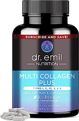 Multi Collagen Pills (Types I, II, III, V & X) - Collagen Peptides + Absorption Enhancer - Grass Fed Collagen Protein Blend for Anti-Aging, Hair, Skin, Nails and Joints (90 Collagen Capsules)