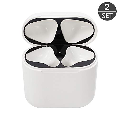 Dust Guard for AirPods Case,Solomo Shiny Stylish [0.04mm][Full Coverage][18K Gold Plating] Premium Metallic Protective Dust Guard Cover Easy Install for Apple Airpods Charging Case (Black - 2 Set)