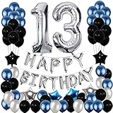 13th Birthday Decorations, Yoart 13 Birthday Party Decoration Balloons for boys Party Supplies Blue and Silver Foil Star Balloons for Women Men 80pcs