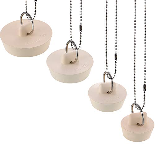 4 Pieces Drain Stopper Rubber Sink Stopper Drain Plug with Hanging Ring and 30 cm Ball Chains (White-4Pcs)