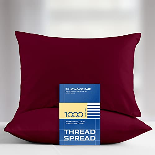 1000 Thread Count 100% Egyptian Cotton Pillow Cases, Set of 2, Long-Staple Combed Pure Natural 100% Cotton Pillows for Sleeping (Burgundy, 2 PC Queen Pillowcase)