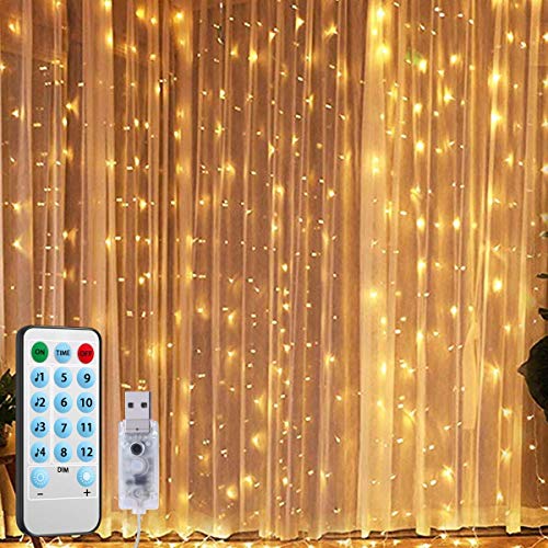 Book Cover AMIR Upgraded Window Curtain String Lights, Sound Activated Function Can Sync with Any Voice, 9.8 FT 300 LED USB Powered Room Decor Lights, Wedding Party Birthday Christmas Halloween Decorations