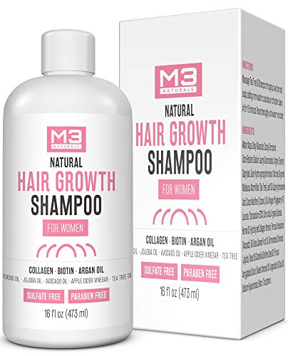 M3 Naturals Hair Growth Shampoo for Women with Argan Oil, Biotin, and Collagen - DHT Blocking Hair Loss Treatment for Thicker, Fuller Hair Regrowth - Repair Dry, Damaged Thinning Hair 16 oz