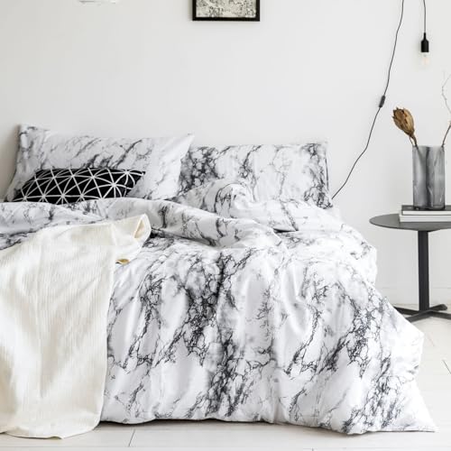 Wake In Cloud - Marble Comforter Set, Gray Grey Black and White Pattern Printed, Soft Microfiber Bedding (3pcs, California King Size)