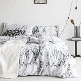Wake In Cloud - Marble Comforter Set, Neutral Modern Aesthetic for Men Women, Soft Lightweight Bedding, 3 Pieces, Black White, California King Size