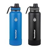 Thermoflask Stainless Steel 40-Ounce Water Bottle with Spout Lid and Bumper (Blue/Black), 2-Count