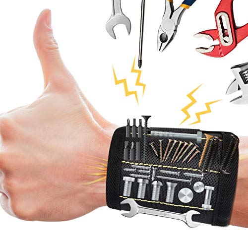 Magnetic Wristband for Holding Tools, Comfortable Durable Magnetic Tool Wristband with Super Strong Magnets for Screws, Nails, Bolts, Drill Bits, Scissors - Cool Birthday Gifts for Men Husband (black)