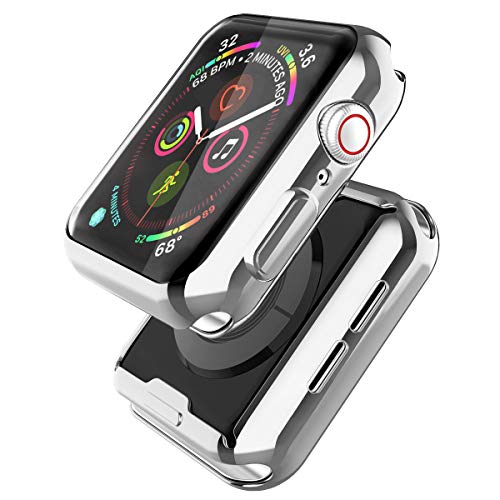 [2 Pack] Misxi Silver Case Compatible with Apple Watch Series 4 Screen Protector 44mm, iwatch Cover TPU Overall Protection 0.3mm Ultra-Thin Case for Apple Watch Series 4 44mm (1 Silver +1 Transparent)