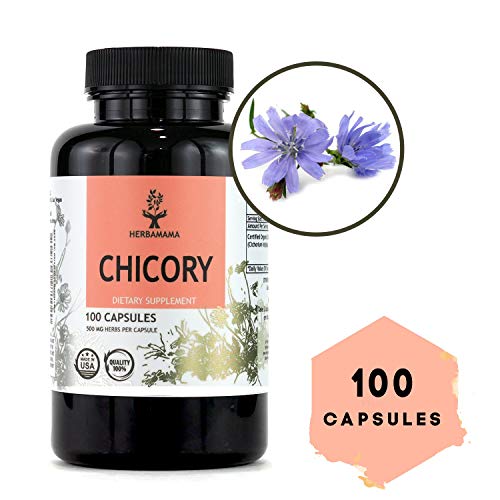 Chicory 100 Capsules 500 mg | Filled with Organic Chicory Root | Inulin Powder | Gut Health & Digestive Function | Caffeine Free | Non-GMO (100 Capsules)