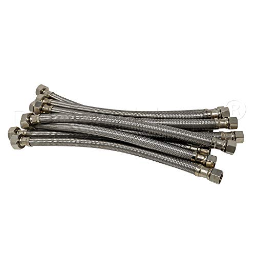 [10-Pack] PROCURU 3/8" Compression x 1/2" FIP Faucet Supply Line Connector, Braided Stainless Steel