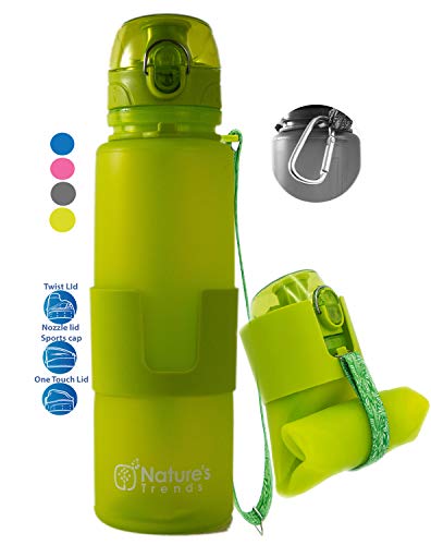 Nature's Trends Collapsible Water Bottle – BPA-Free Eco Hiking Bottle – Foldable Gym Bottles – Portable Bottle Travel – Lightweight Silicone Water Bottle – Compact Leakproof Water Bottle