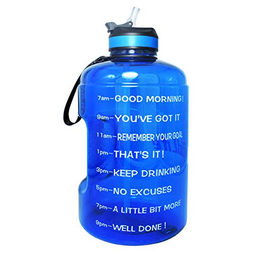 BuildLife Gallon Motivational Water Bottle with Time Marked to Drink More Daily and Nozzle,BPA Free Reusable Gym Sports Outdoor Large(128OZ) Capacity (Blue, 1 Gallon)