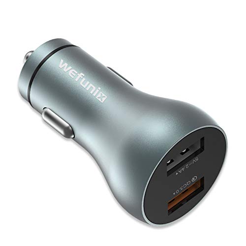 Wefunix 30W Output Dual USB Port Quick Charge 3.0 Car Charger Adapter Aluminum Alloy Fast Charger for iPhone Xs Max/XR/8Plus Samsung S10+/S9/Note 9 G G7/V40 and More [UL Certified] [QC3.0 & 2.4A]