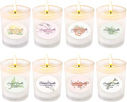 Scented Candles Gift Set, Soy Wax 2.5 oz Per Cup Portable Glass Candles Women Gift for Aromatherapy 8 Pack