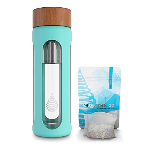 pH Hydrate Glass Alkaline Water Bottle - Portable Filtered Water Bottle - Water Bottle Filter - Increase pH (400 ml)