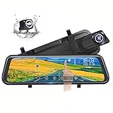 Poaeaon Mirror Dash Cam for Cars with 10'' HD Full Touch Screen, Front and Rear Dual Lens with Waterproof Camera, Adjustable Wide Angle, WDR Night Vision, Parking Assistant, 24-Hour Parking Monitor