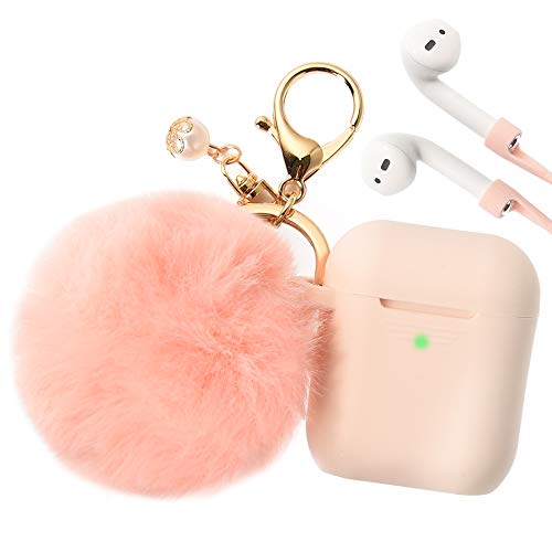 Book Cover Airpods Case, Filoto Airpod Case Cover for Apple Airpods 2&1 Charging Case, Cute AirPods Silicon Case with Airpods Accessories Keychain/Skin/Pompom/Strap 2019 Summer Series (Pink Sand)