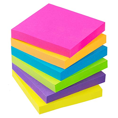 Eastern Wolf Sticky Notes 3x3 Self-Stick Notes 6 Bright Multi Colors Purple Sticky Notes 6 Pads 100 Sheet/Pad (6)