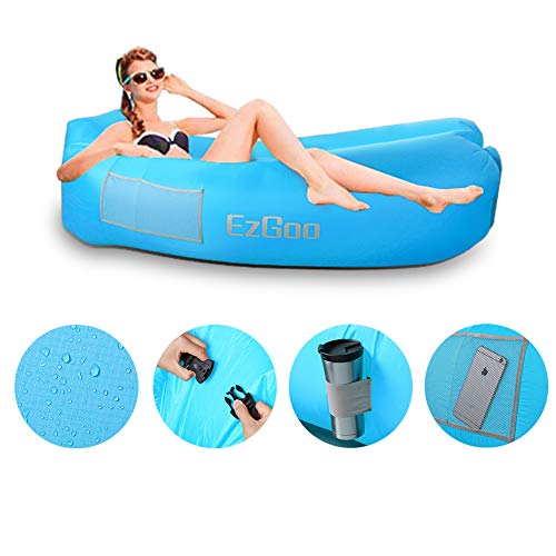 BRAND CENTER Inflatable Lounger Waterproof Nylon Air Sofa with Anti-Air Leaking Design Hammock Best for Pool,Beach Traveling Camping Picnics & Music Festivals Blue