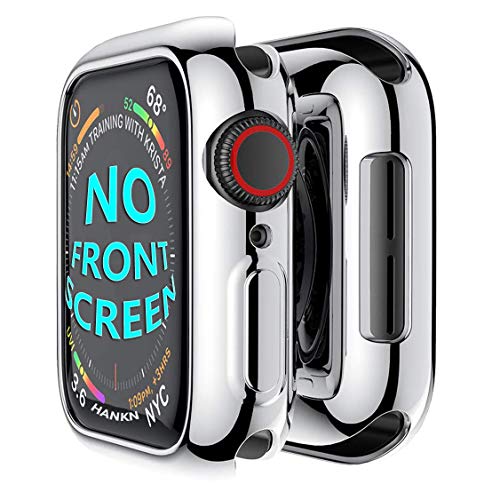 Book Cover Hankn for Apple Watch Series 6 5 4 / SE Case 44mm, [No Front Screen Protector] Soft TPU Bumper Shock-Proof Anti-Scratch Plated Protective Iwatch Cover (44mm, Silver)