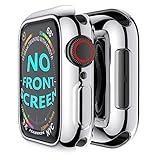 HANKN Soft TPU Case Compatible with Apple Watch Series 4 5 6 SE 44mm, Plated Shockproof Ultra-Thin Iwatch Shell Cover Bumper [No Front Screen Protector] - Silver, 44mm