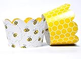 Honey Bee Cupcake Wrappers for Gender Reveal, Birthday Parties, Bridal Showers, Baby Showers, or Backyard Summer gatherings. Set of 24 Honey Bee Scalloped Cup Cake Holder Wraps. Yellow, Black