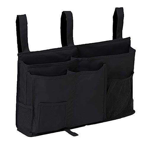 Bunk Bed Organizer, Bedside Storage Caddy Bed Storage Pocket Bedside Organizer Hanging Bunk Organizer for Camp Dorm Room Hospital Bed Rail and More (Black)