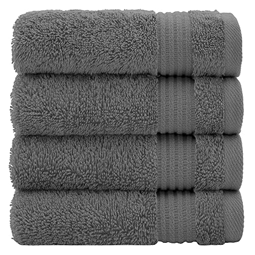 Book Cover Luxury Ring Spun Cotton Washcloths for Easy Care, Extra Soft and Absorbent, Fingertip Towels, Facial Towelettes by United Home Textile (4 Pack Washcloth Set, Grey)