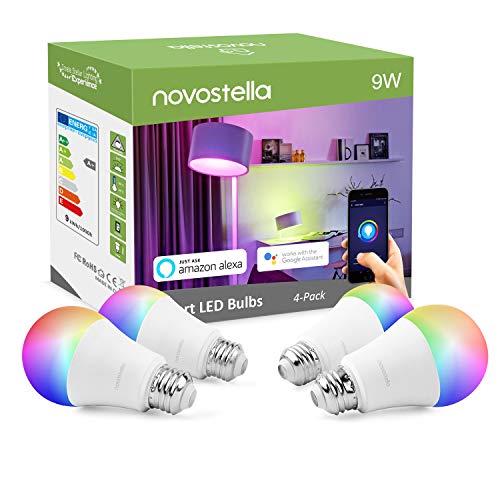 NOVOSTELLA Smart WiFi LED Light Bulbs, Color Changing Light Bulb Dimmable RGBW 9W (75W Equivalent),Soft White (2700K), Compatible with Alexa, Google Home and IFTTT, No Hub Required (A19 E26, 4 Pack)