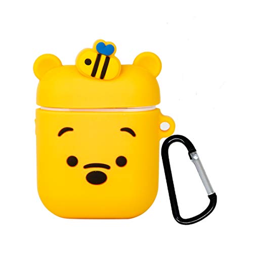 iFiLOVE Compatible with Winnie The Pooh Airpods Case, Cute Cartoon Silicone Headphone Shockproof Protective Case Cover with Keychain for Apple Airpods Case 2 & 1 (Bear)