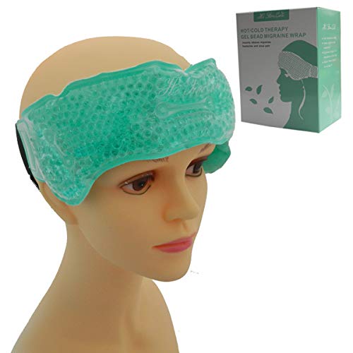 Book Cover Ice Pack for Head, Cold Hot Therapy for Forehead Gel Bead Pack Relieve Pain for Migraine,Sinus, Headache Reusable Adjustable (PlushIcepack-Teal)
