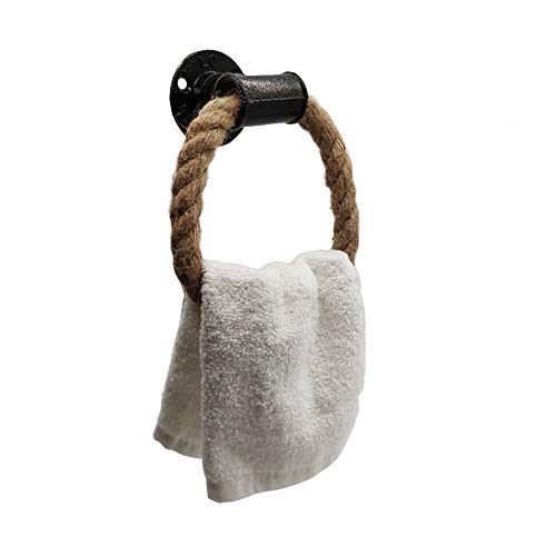 Book Cover Nautical Towel Ring,Industrial Pipe Rope Towel Ring Wall Mounted Rustic Hand Towel Holder Bathroom Decor