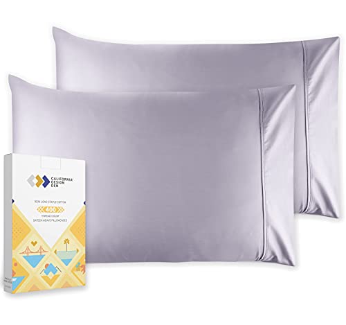 Book Cover Standard Pillow Cases 2 Pc Set Soft 100% Cotton Sateen, Cool & Smooth 400 Thread Count Pillow Cases (Lavender Gray)