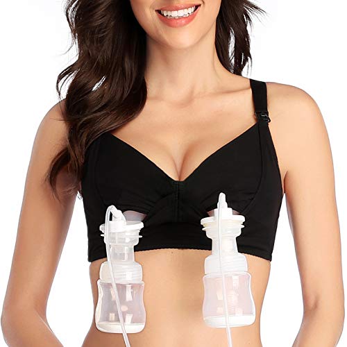 Lupantte Hands Free Pumping Bra for Women, Deep V Breast Pump Bra with Pads, Adjustable Nursing Bra for Pumping .Fit Most Breast Pumps Like Spectra, Lansinoh, Philips Avent, etc. (XX-Small) Black