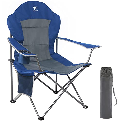 Book Cover EVER ADVANCED Oversized Padded Quad Arm Chair Collapsible Steel Frame High Back Folding Camp Chair with Cup Holder, Heavy Duty Supports 300 lbs