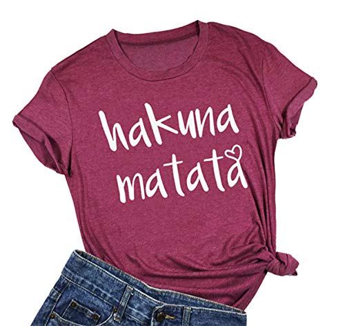 Women's Hakuna Matata Letter Print Funny T Shirt Short Sleeve Tee Top Casual