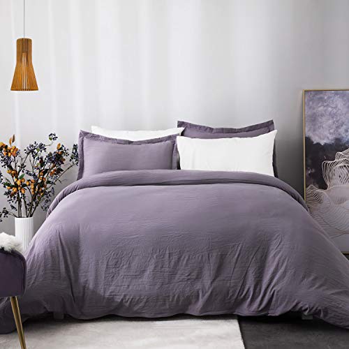 Book Cover Bedsure Duvet Covers Queen Size Grayish Purple, Ultra Soft Washed Microfiber Comforter Cover Sets 3 Pieces with Zipper Closure (1 Duvet Cover 90x90 inches + 2 Pillow Shams)
