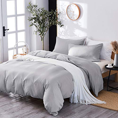 Book Cover Marriarics 3 Piece Lightweight Duvet Cover Queen - Ultra Soft Washed Process Microfiber Gray Duvet Cover Set - Comforter Cover with Zipper Closure and 2 Pillow Shams(Gray, Queen)