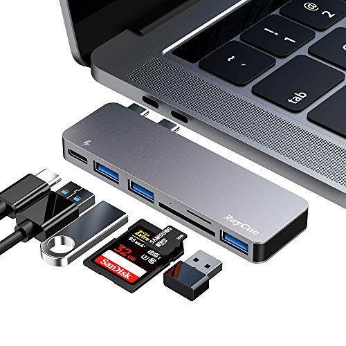 USB C Hub, 6 in 1 Aluminum Type C Hub Adapter, with 3 USB 3.0 Ports, TF/SD Card Reader, USB-C Power Delivery for MacBook Pro 13″ and 15″ 2016/2017/2018