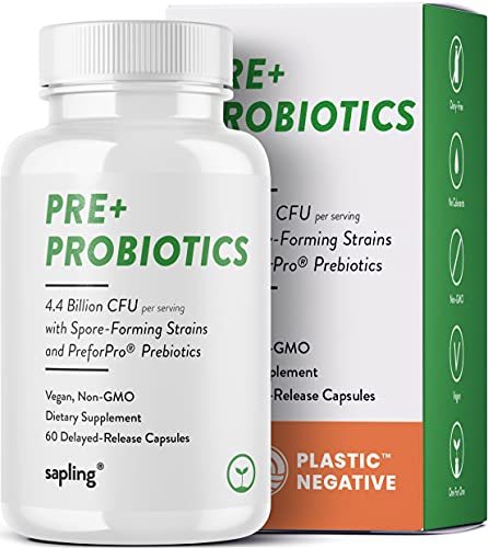 Vegan Prebiotic & Probiotic - Non Dairy 4.4 Billion CFU for Gut & Digestive Support - Patented Non-GMO Ingredients with Lactobacillus Acidophilus Delayed-Release Capsules for Men & Women (60 Capsules)