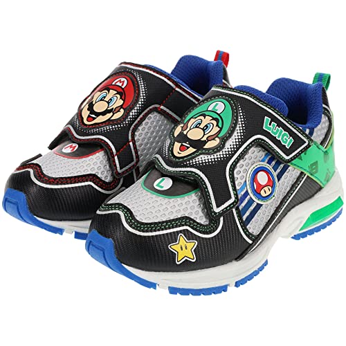 SUPER MARIO Brothers Mario and Luigi Kids Tennis Shoe, Light Up Sneaker, Mix Match Runner Trainer, Kids Size 11 to 3