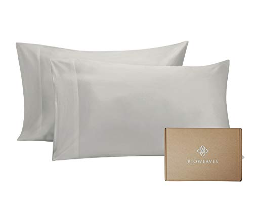 BIOWEAVES 100% Organic Cotton Pillow Cases 300 Thread Count Soft Sateen Weave GOTS Certified â€“ Standard/Queen Size, Set of 2, Light Grey
